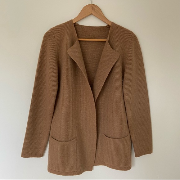 Vintage Sweaters - Vintage Tan Wool Cardigan Open Style Size Medium